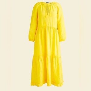 EUC J Crew Long Sleeve Tiered Linen Dress in Sunny Yellow Size XS/S #LS4